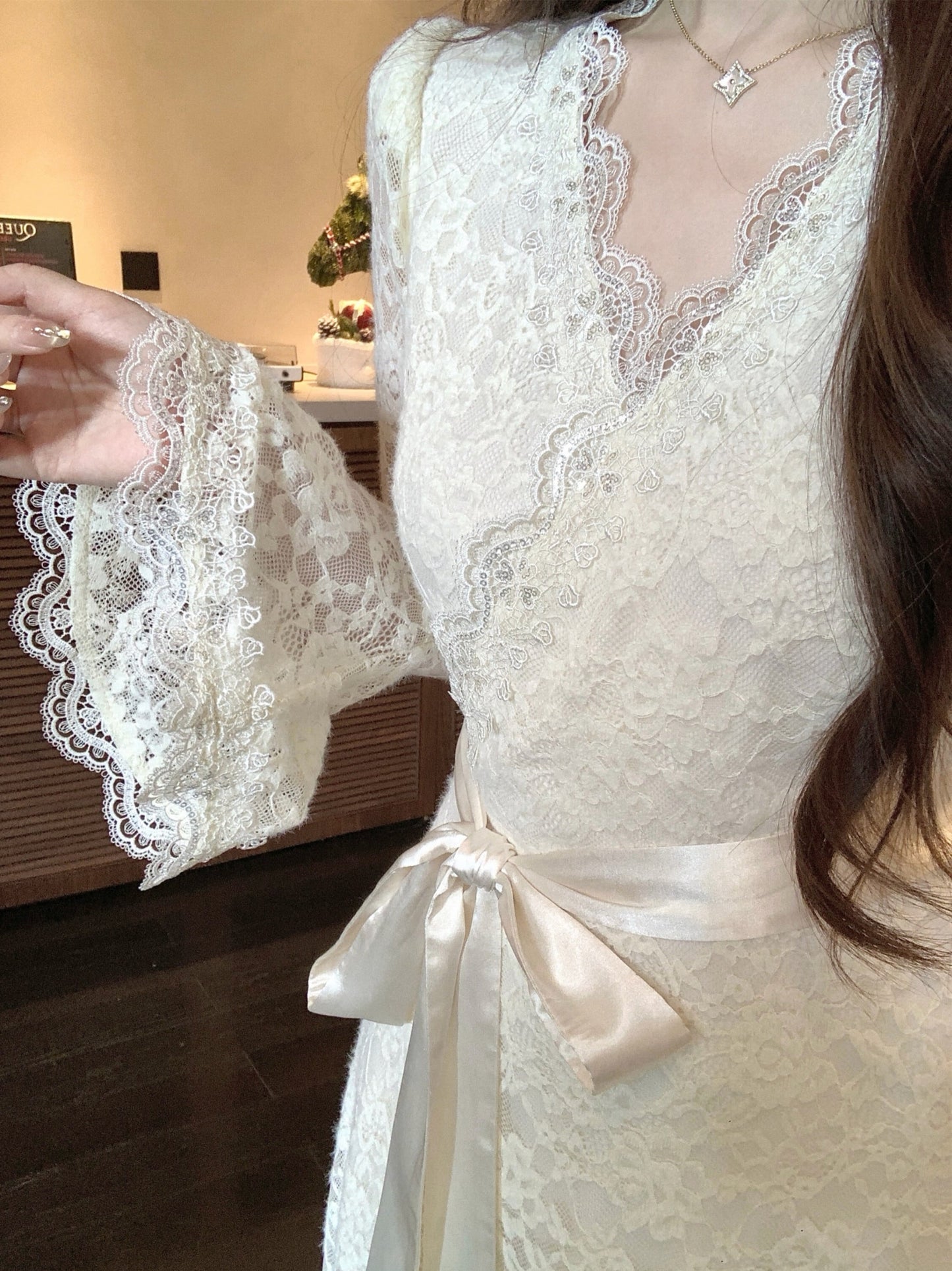 【dress】ベルスリーブレースワンピース　N3514
