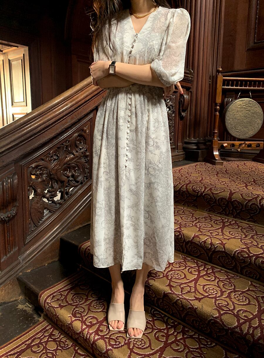 【dress】Vネック花柄シフォンワンピース G20747