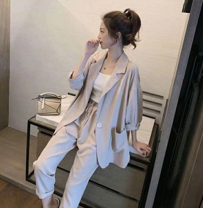 【set】美人度アップ!韓国系スウィート洋気カジュアルハイウエストスーツ２点セット G0115