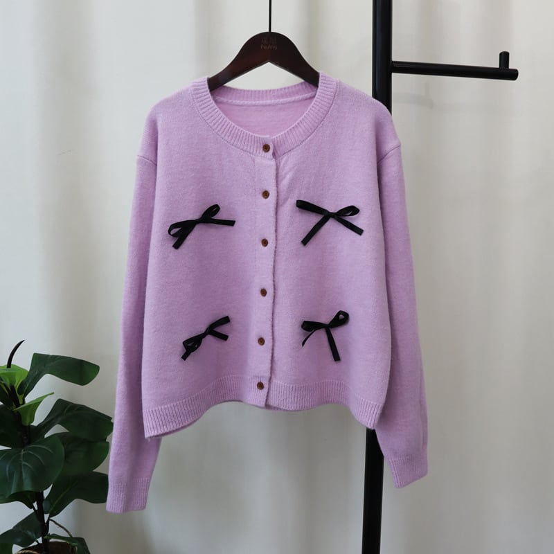 【outer】リボン付きニットカーデ　M25491
