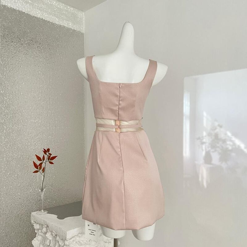 【dress】リボン付きチュールドッキングキャミワンピース Q7974