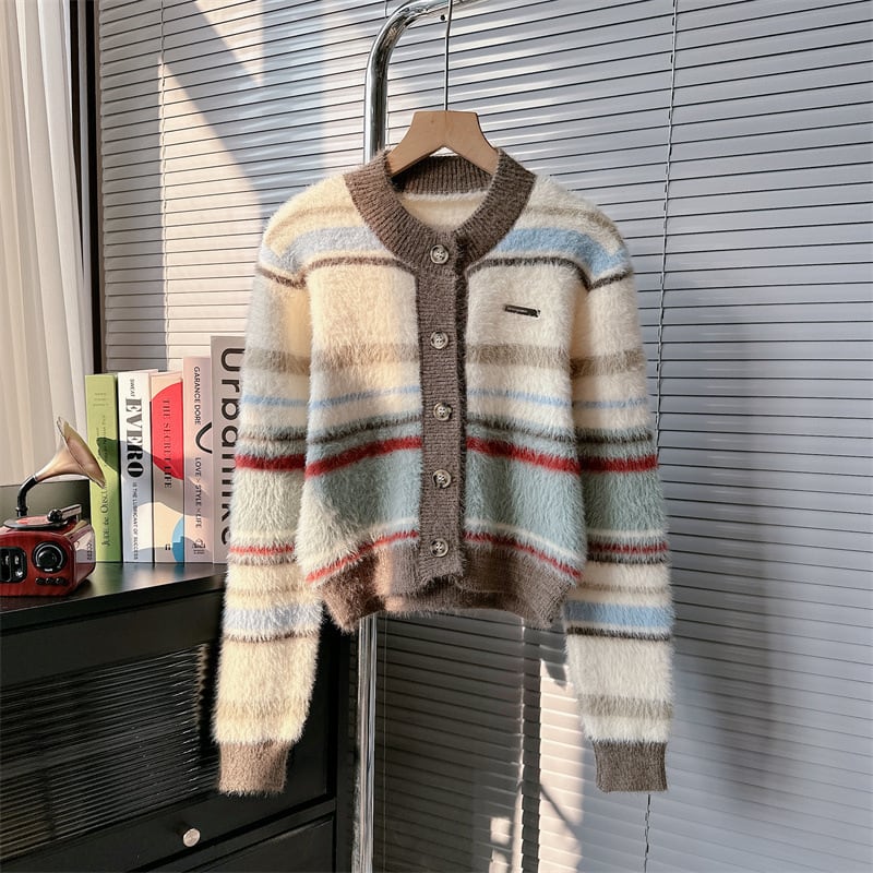 【outer】ボーダー柄ニットカーデ　M28632