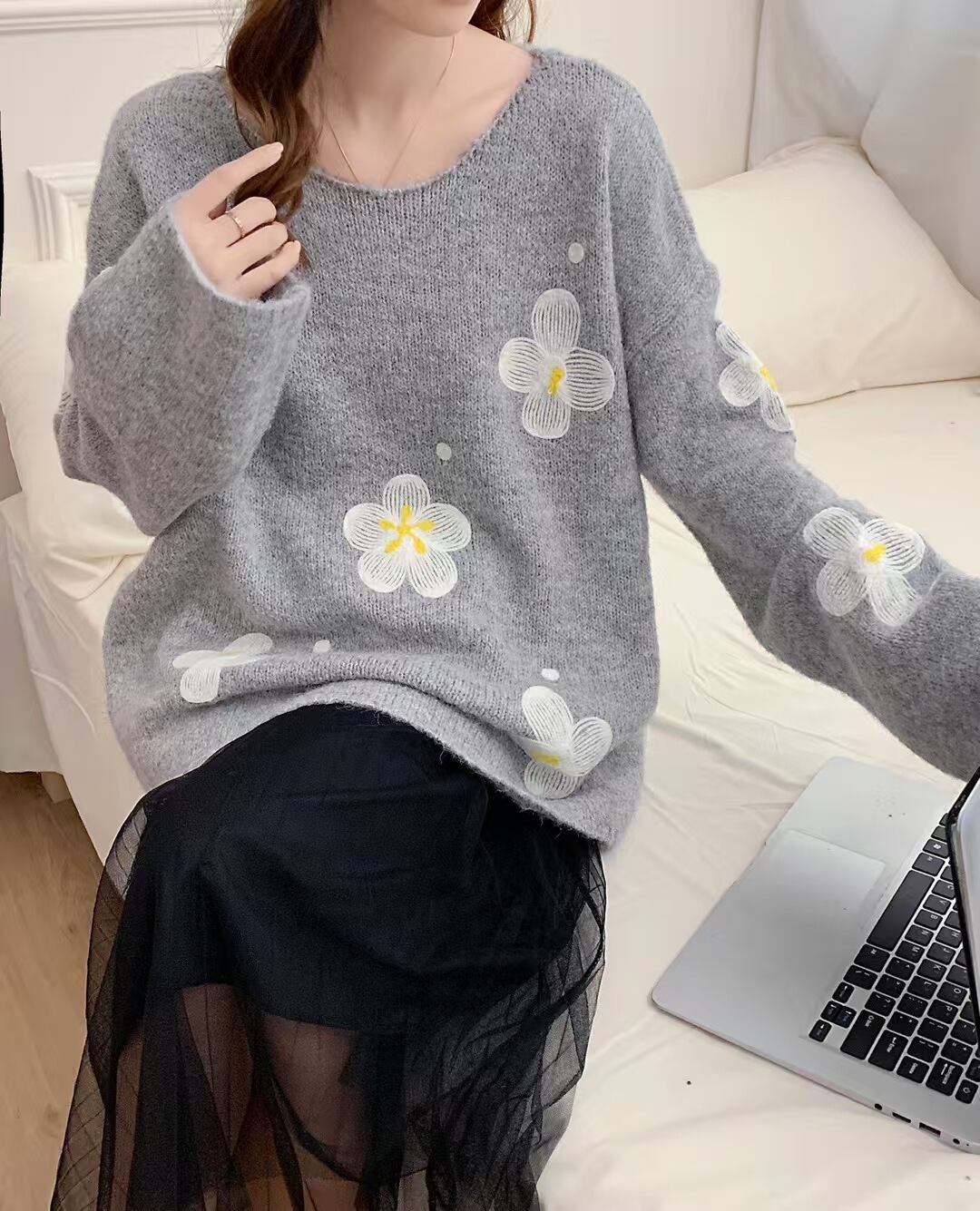 【tops】プリントニットセーター　M28628
