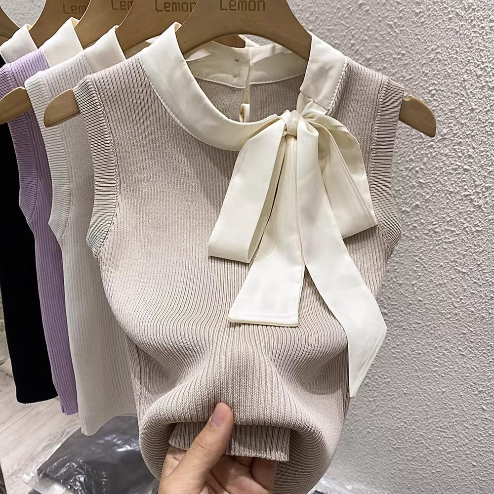 【tops】タイカラーニットタンクトップF7262