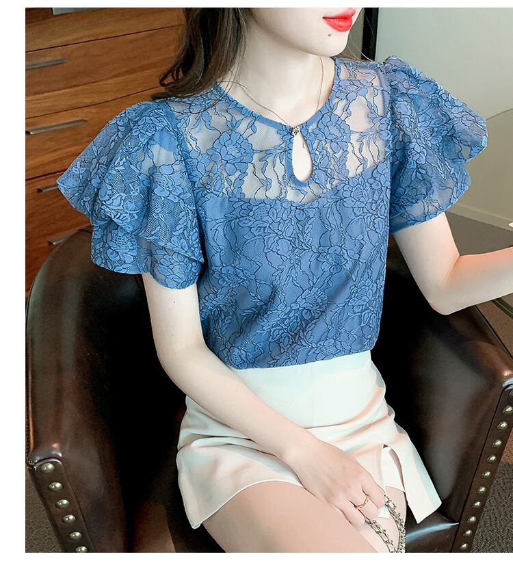 【tops】透かし彫りレースブラウスG21385