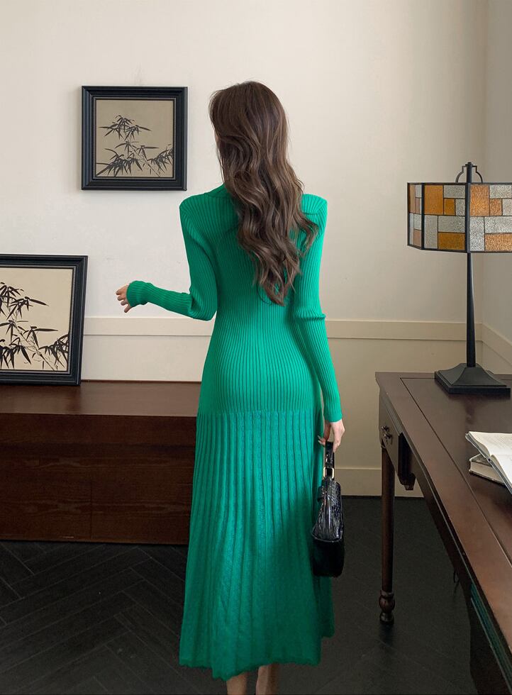 【dress】ニットプリーツワンピース Q7409