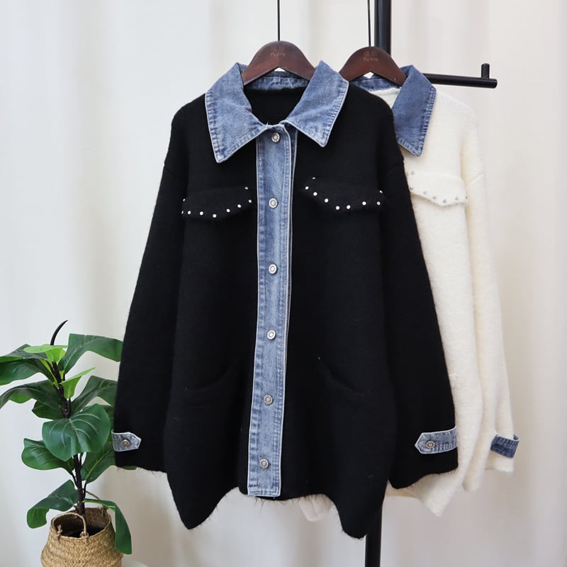 【outer】デニム切り替えニットカーデ　M25431