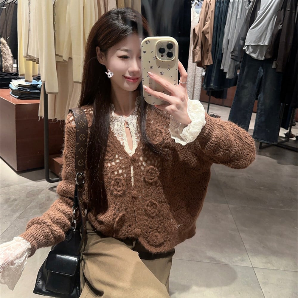 【set】カットワークトップス×ニットカーデセット　M27631
