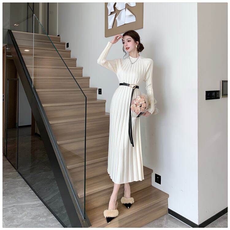【dress】ニットワンピースベルト付き　M27464