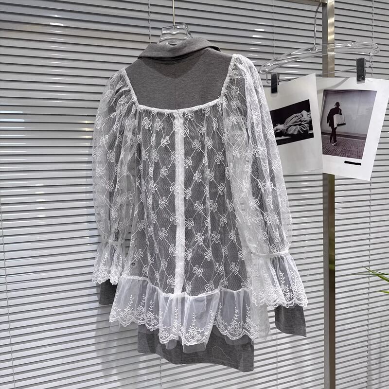 【set】レーストップス×シャツワンピースセット Q7897