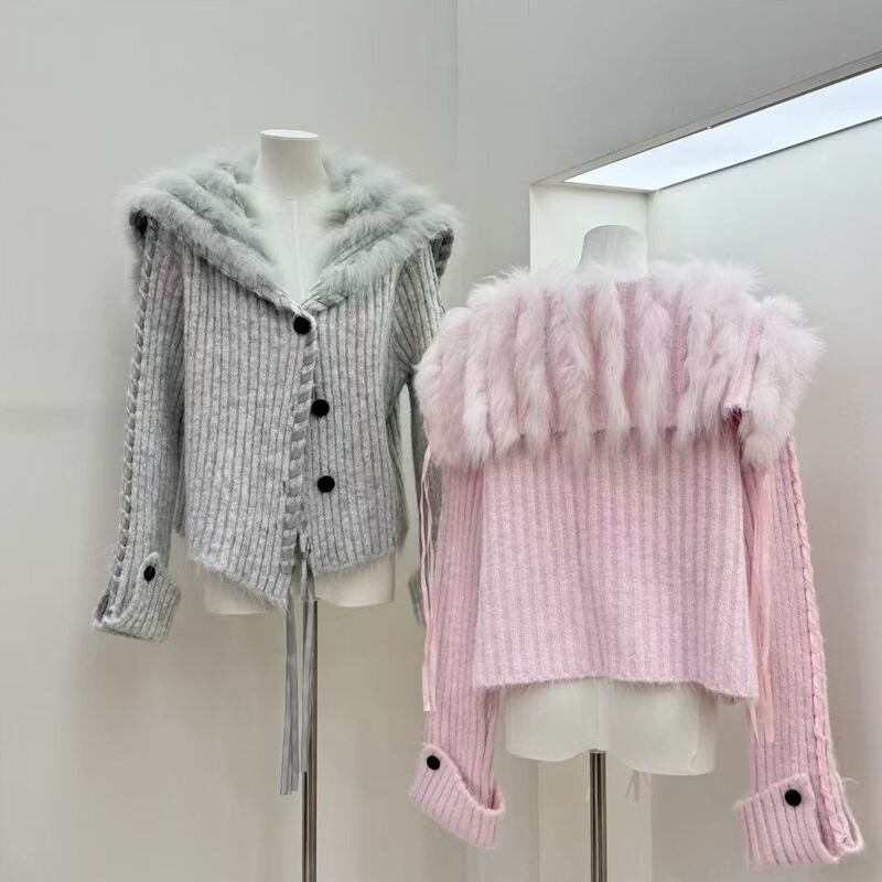 【outer】ファードッキングニットカーディガン Q7137