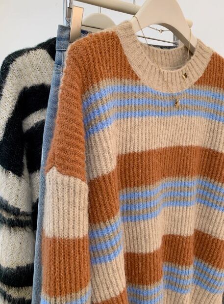 【tops】ボーダー柄ニットセーター　M29239
