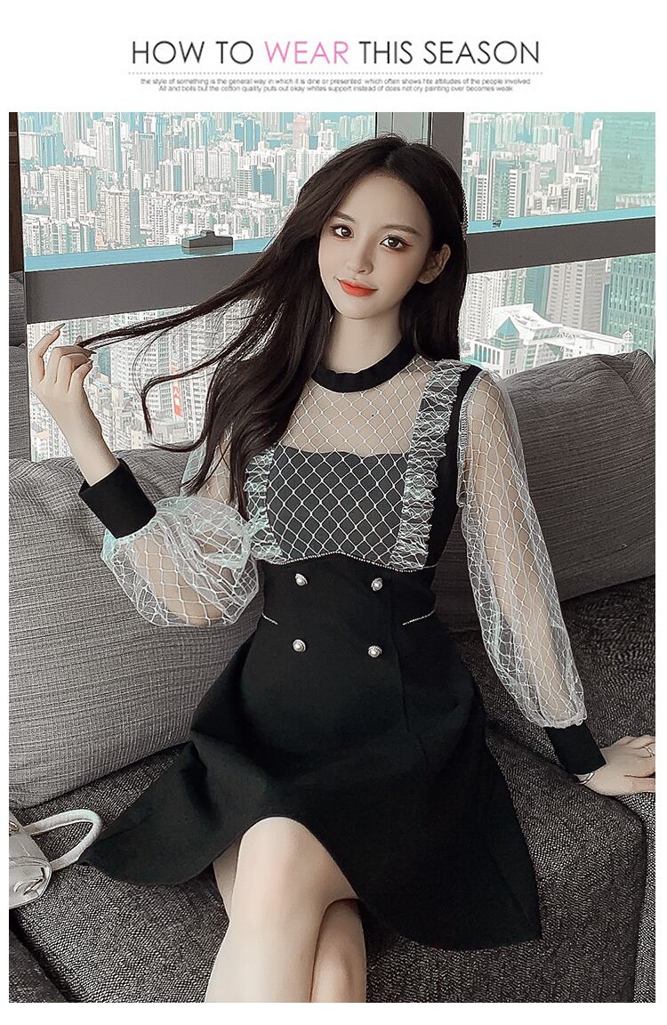 【dress】エレガント!気質満点レトロ切り替え長袖体型カバー着痩せ春フランス風ワンピース G5325