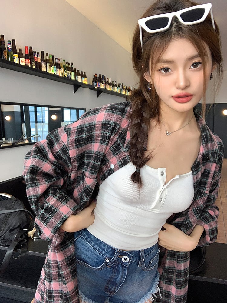 【tops】チェック柄シャツトップス　M25331
