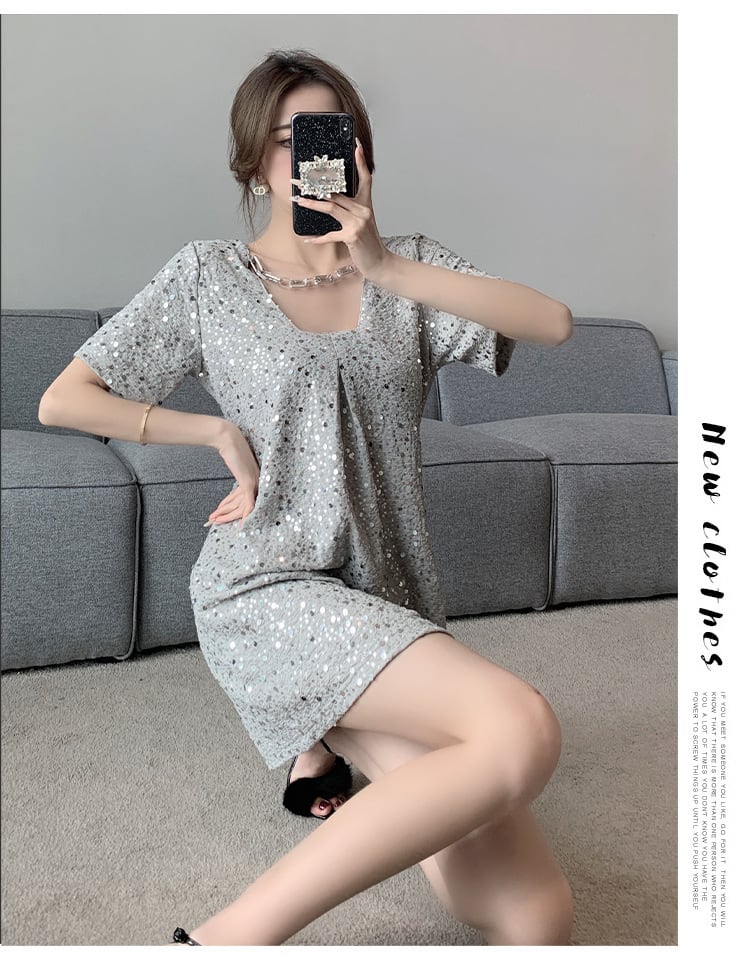 【dress】Vネックスパンコールワンピース G21106