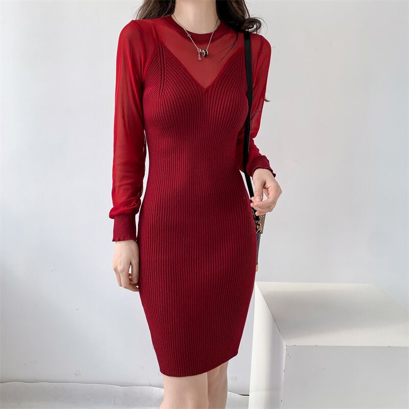 【dress】ドッキングニットワンピース　M18046