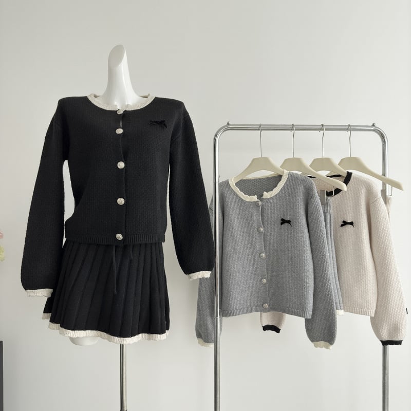 【set】ニットカーデ×プリーツスカートセット　M27515