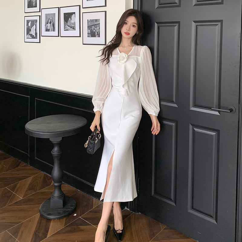 【dress】立体フラワーマーメイドワンピース