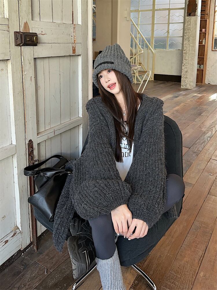 【outer】フード付きニットカーデ　M27660