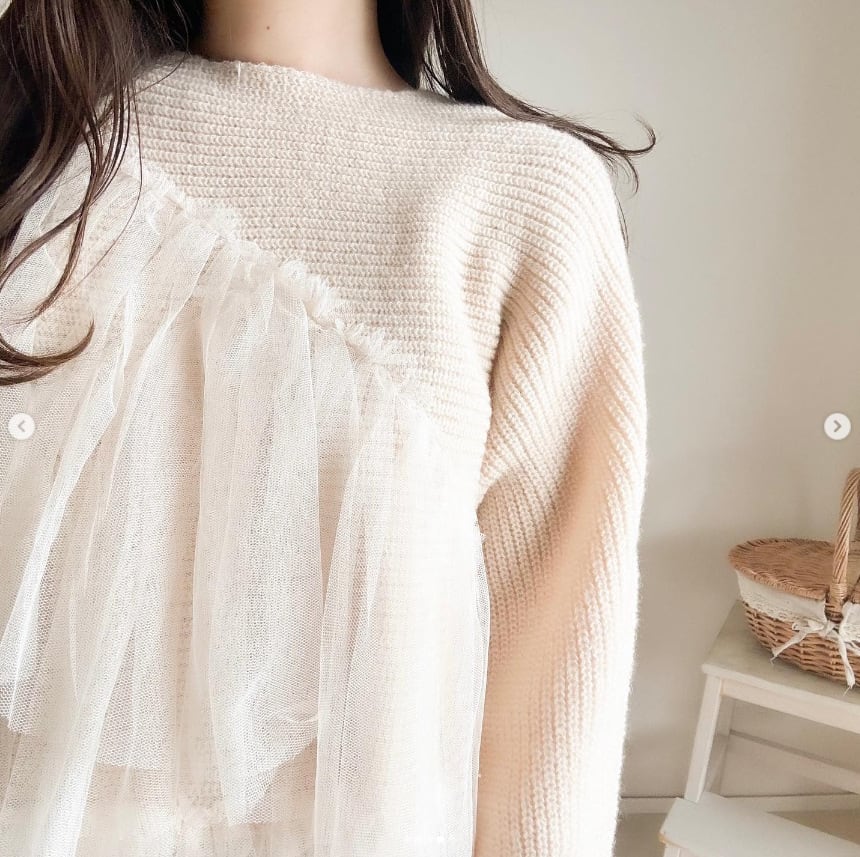 【tops】チュールドッキングニットセーター　M27082