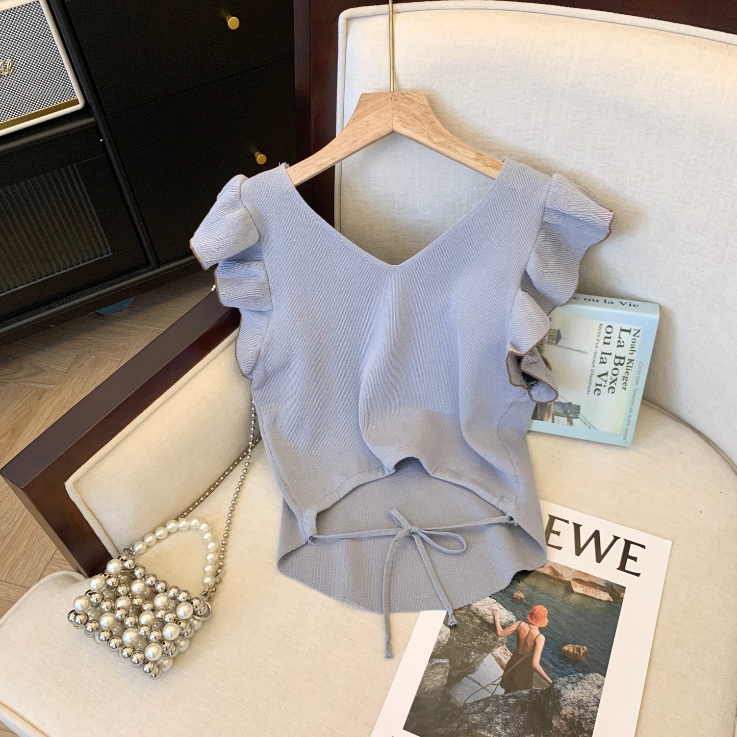 【tops】5色フレンチスリーブニットＴシャツF7442