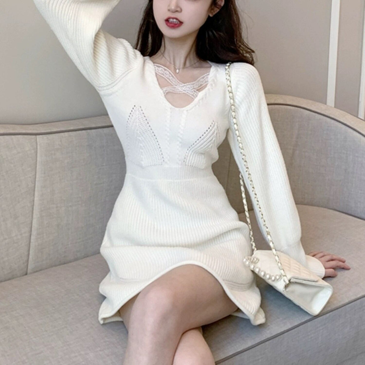 【dress】ニットミニワンピース 　N2265