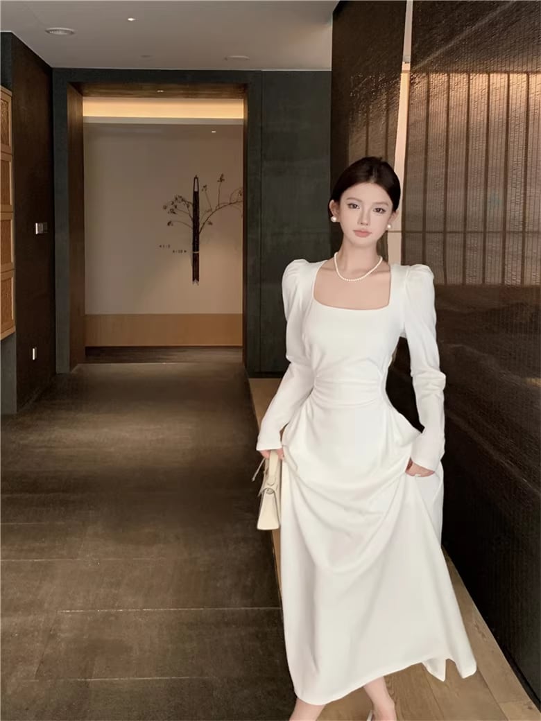 【dress】スクエアネックロングワンピース Q8111