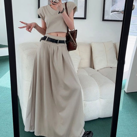 【set】VネックＴシャツ+スカート2点セットF7279