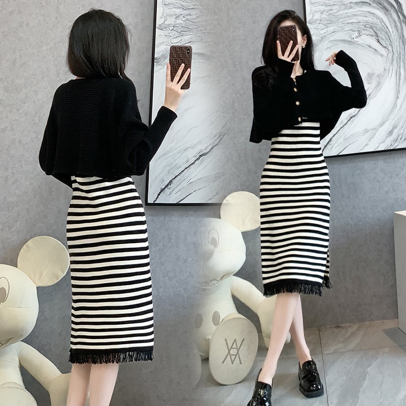 【set】ニットカーデ×ベストワンピースセット　M26253