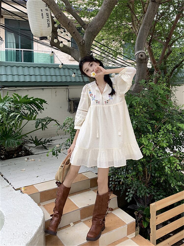 【dress】ランタンスリーブ花柄ワンピース G20348