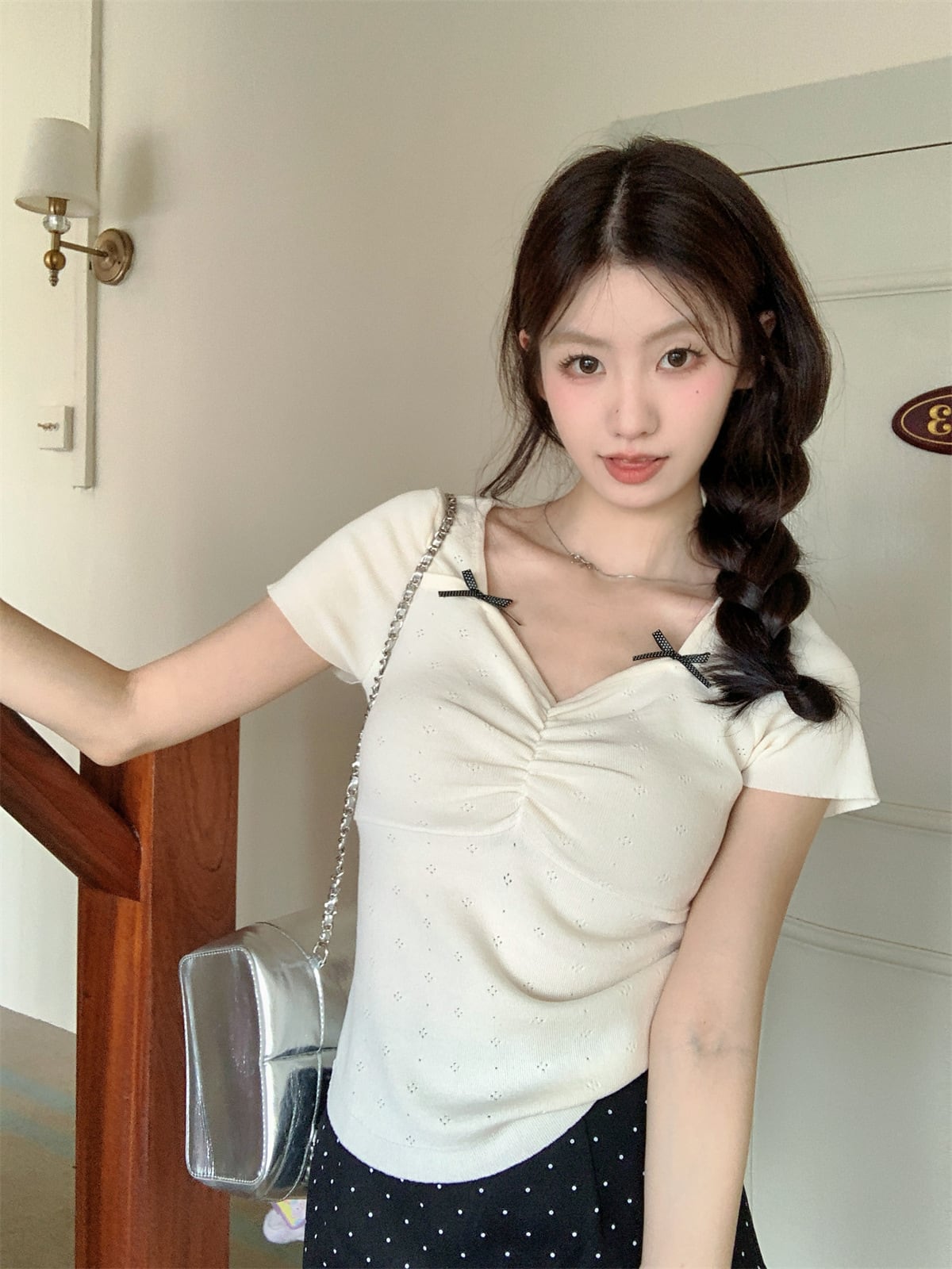 【tops】リボン付きTシャツ　M24481