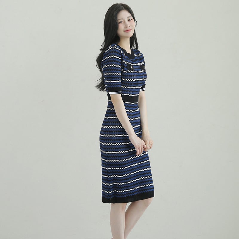 【dress】ボーダー柄ニットワンピース　M24916