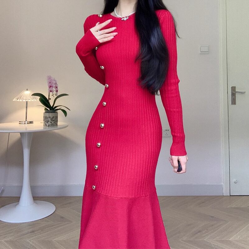【dress】ニットマーメイドワンピース Q7288