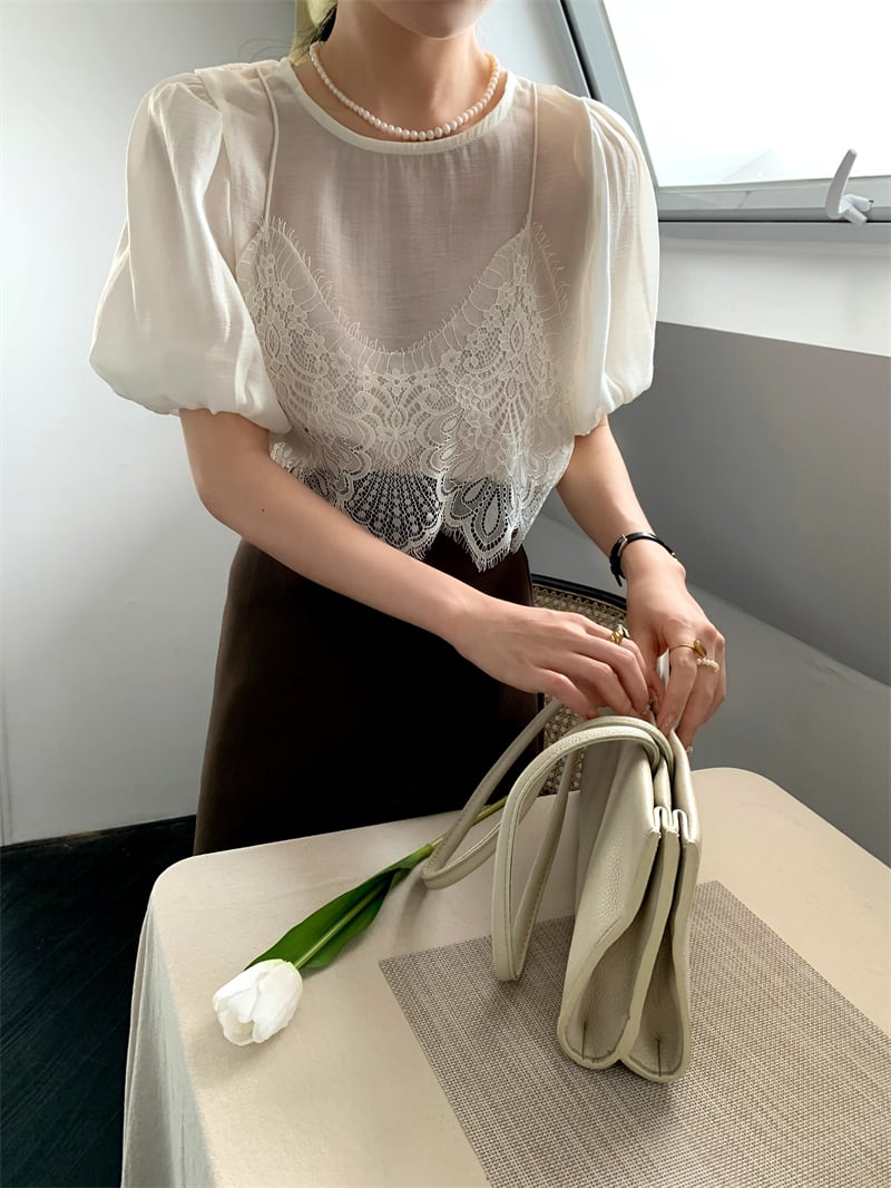 【tops】レース切り替えトップス　M24462