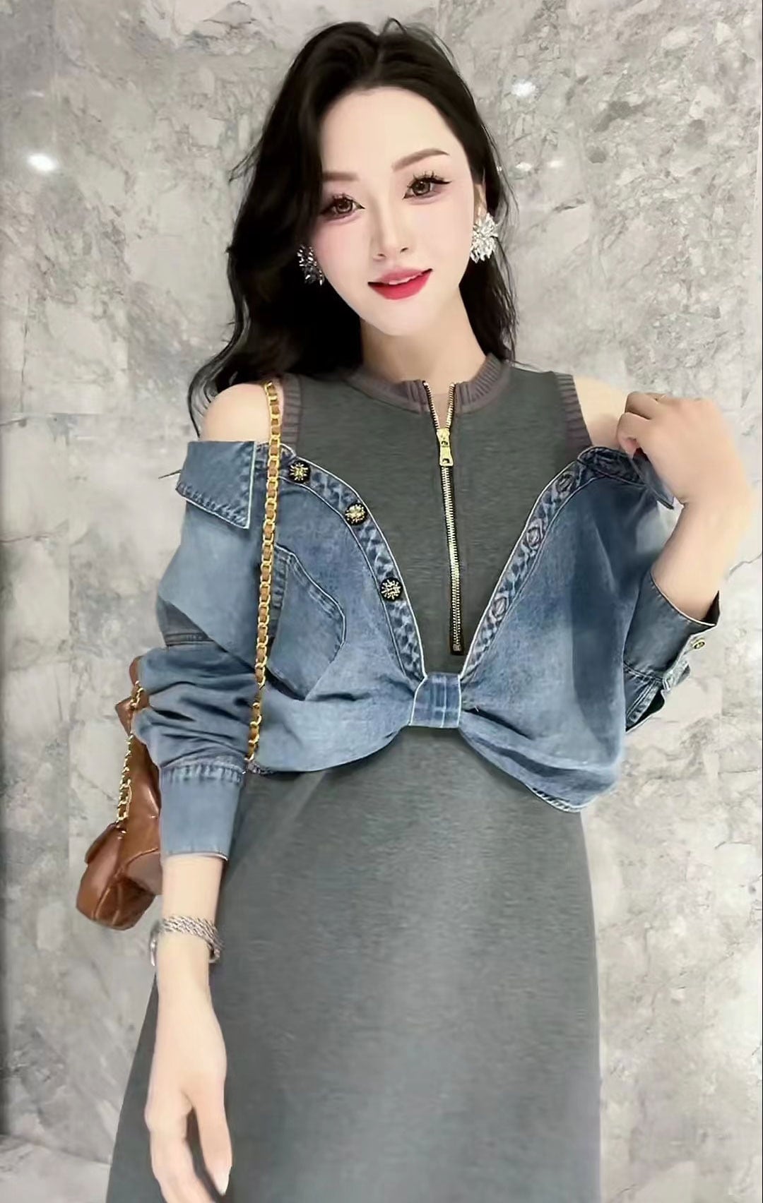 【dress】デニム切り替えワンピース　M26417