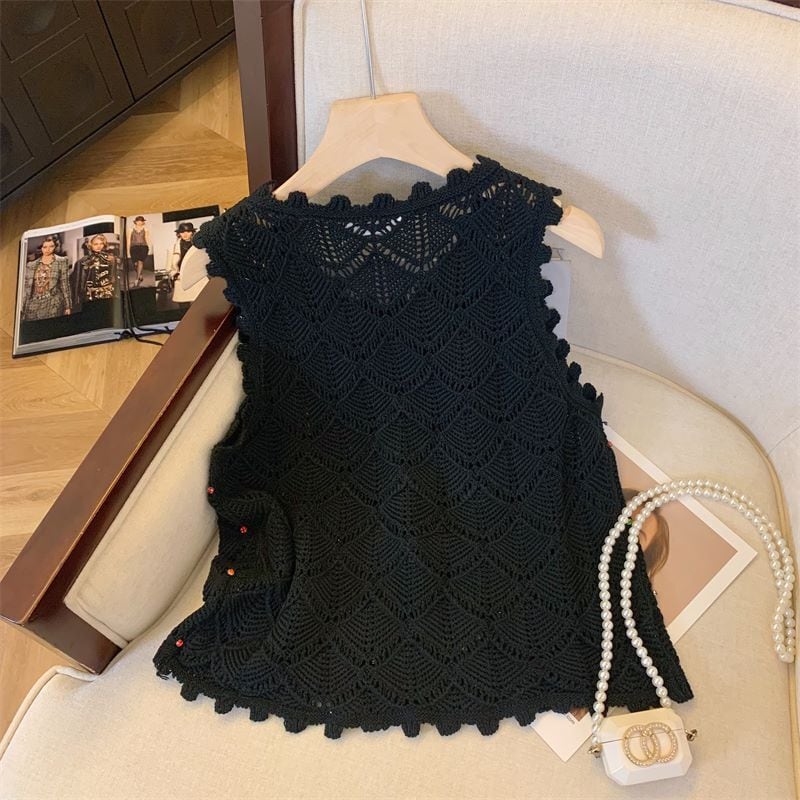 【tops】ノースリーブカットワークトップス　M24107