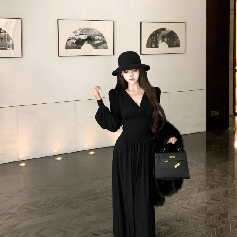 【dress】クロスネックロングワンピース Q7014