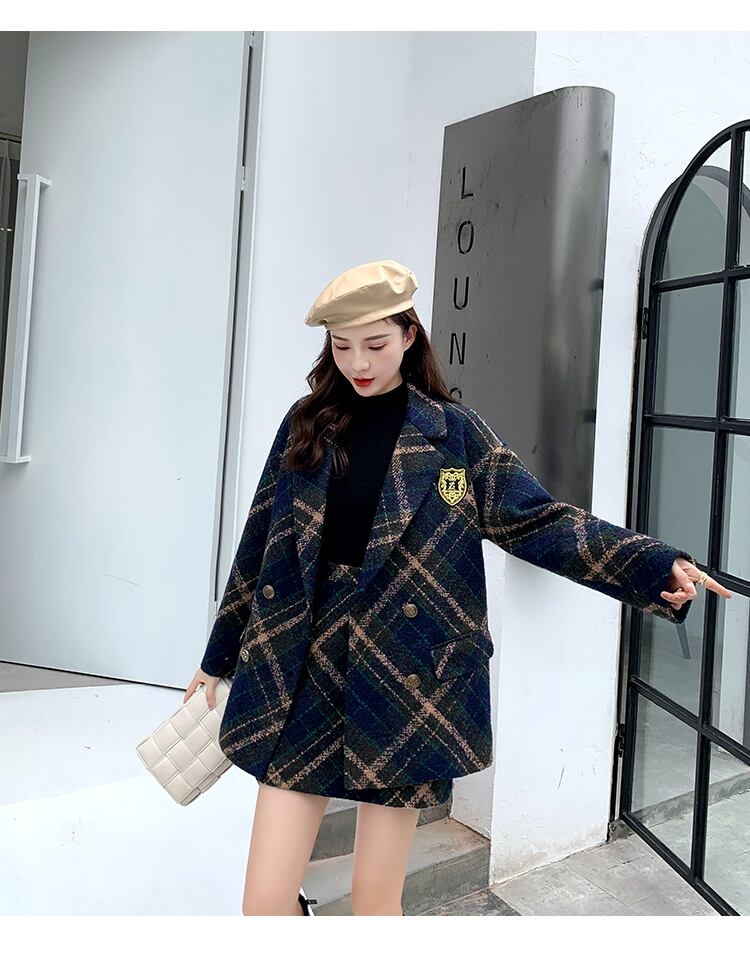 【set】ファッション!気質満点レトロオシャレスーツアウター+スカート２点セット G3586