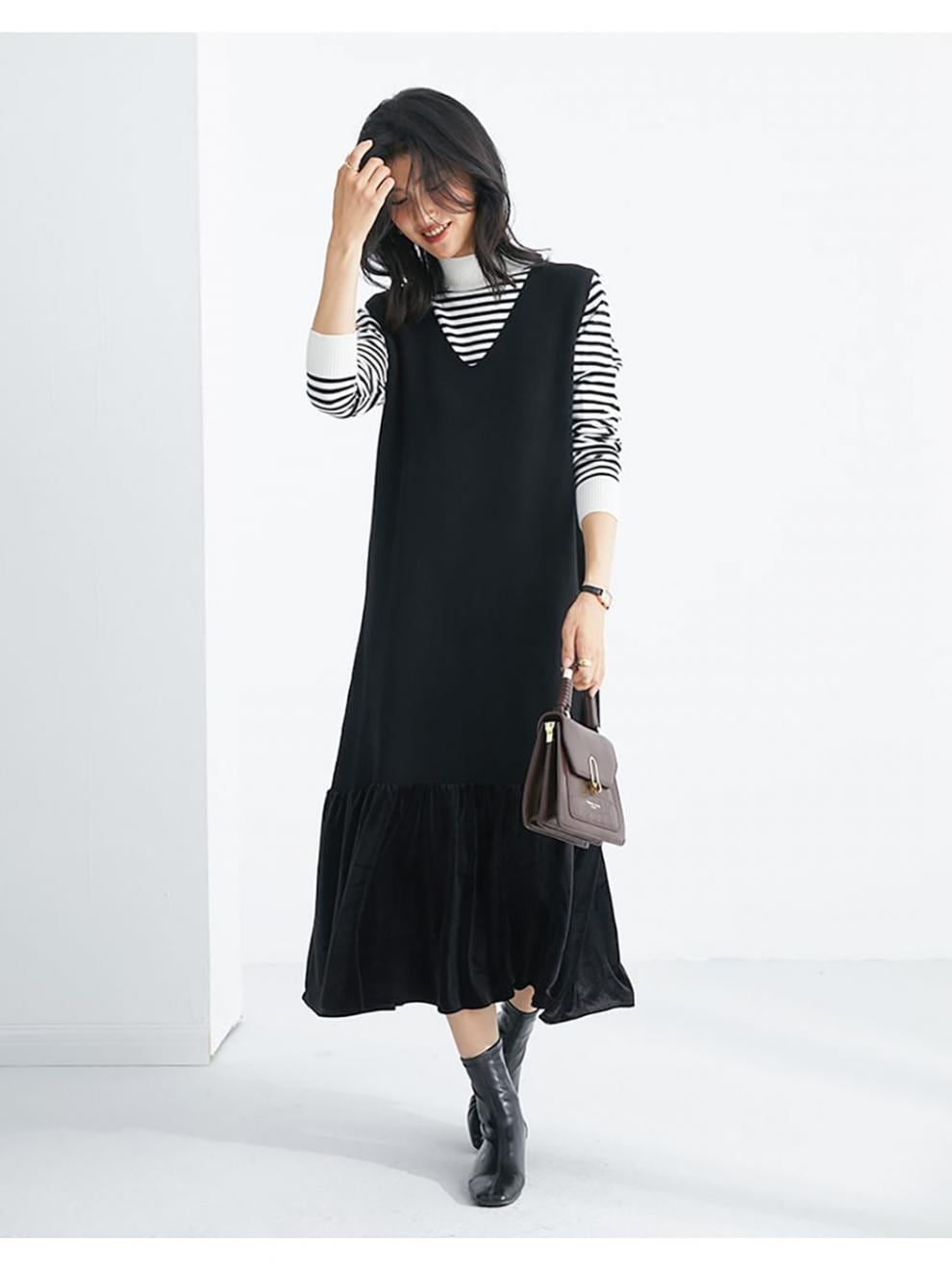 【dress】ドッキングノースリーブワンピース　N2900
