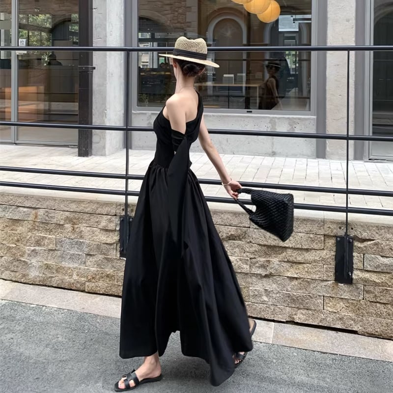 【dress】ワンショルダーAラインロングワンピース Q8265