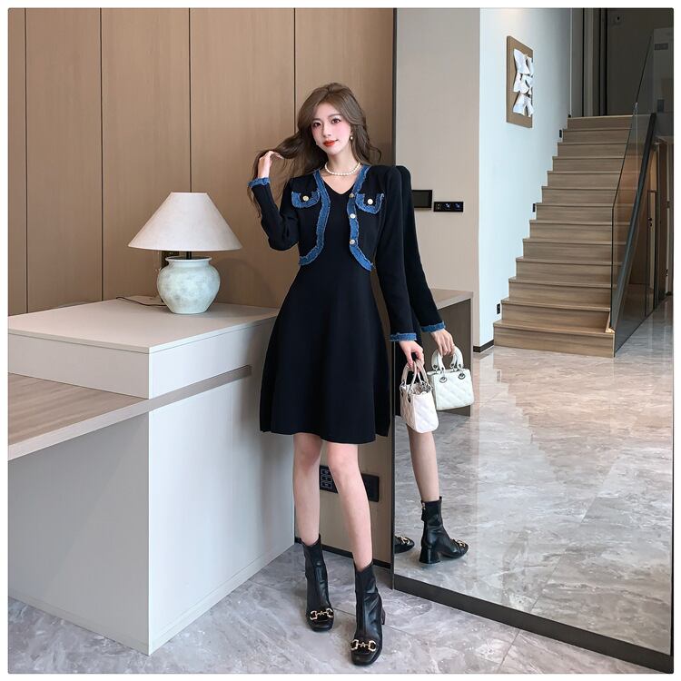 【dress】ドッキングニットワンピース　M18359