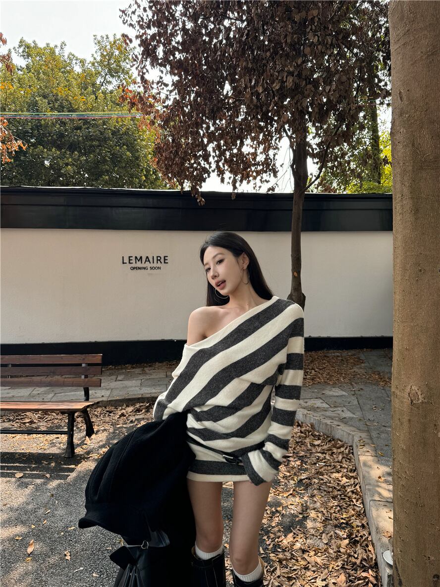 【dress】オフショルダーニットワンピース　M27978