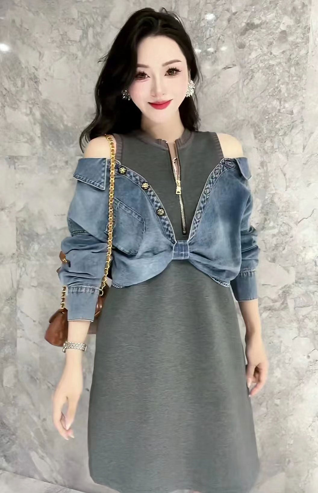 【dress】デニム切り替えワンピース　M26417