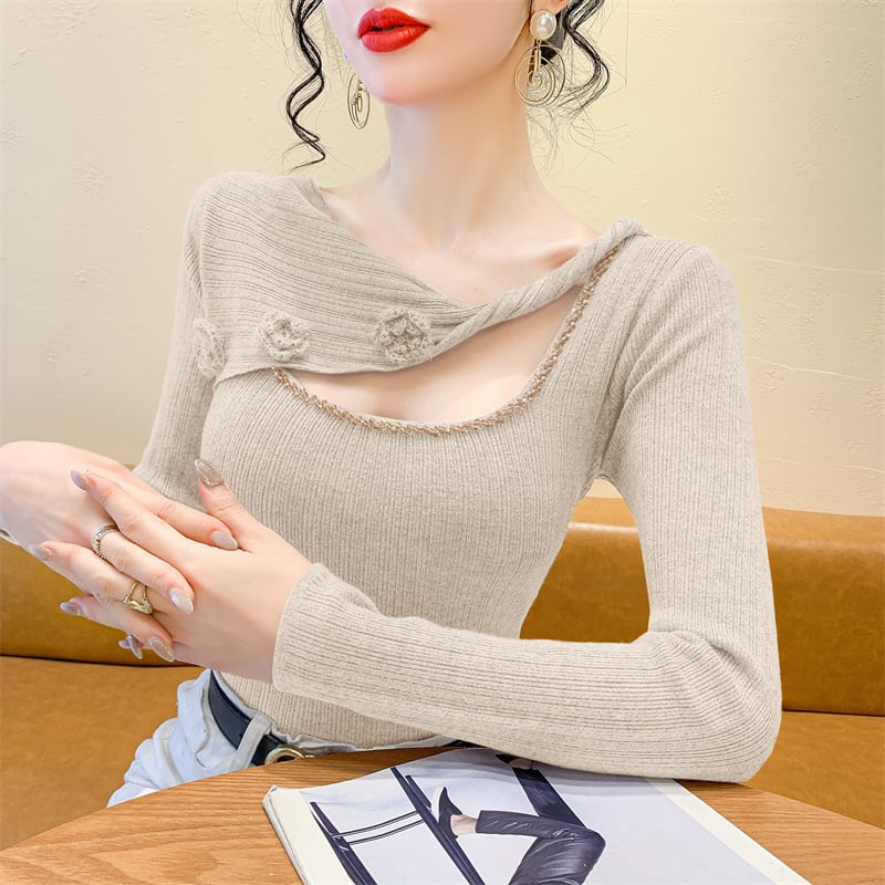 【tops】ビジュー立体フラワーニットトップス　M27727