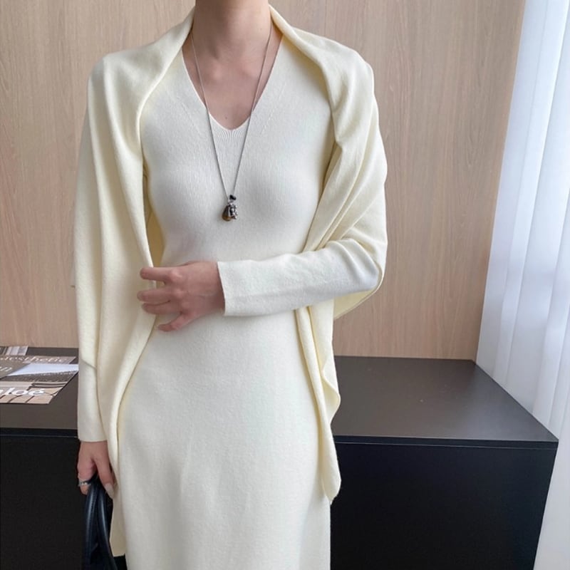 【dress】ショール付きニットワンピース Q7003