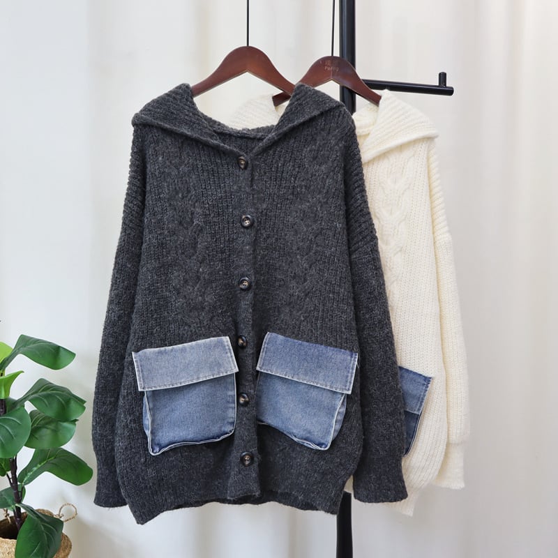 【outer】デニム切り替えニットカーデ　M26074