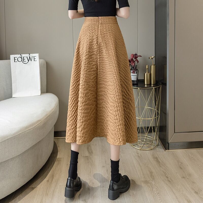 【bottoms】上品な質感!気質満点レトロINS風Aラインハイウエスト着痩せスカート G2935