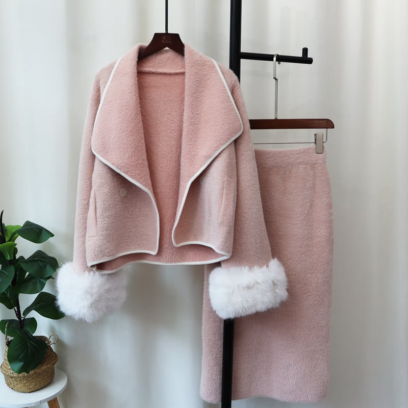 【set】ファーショートコート×スカートセット　M26374