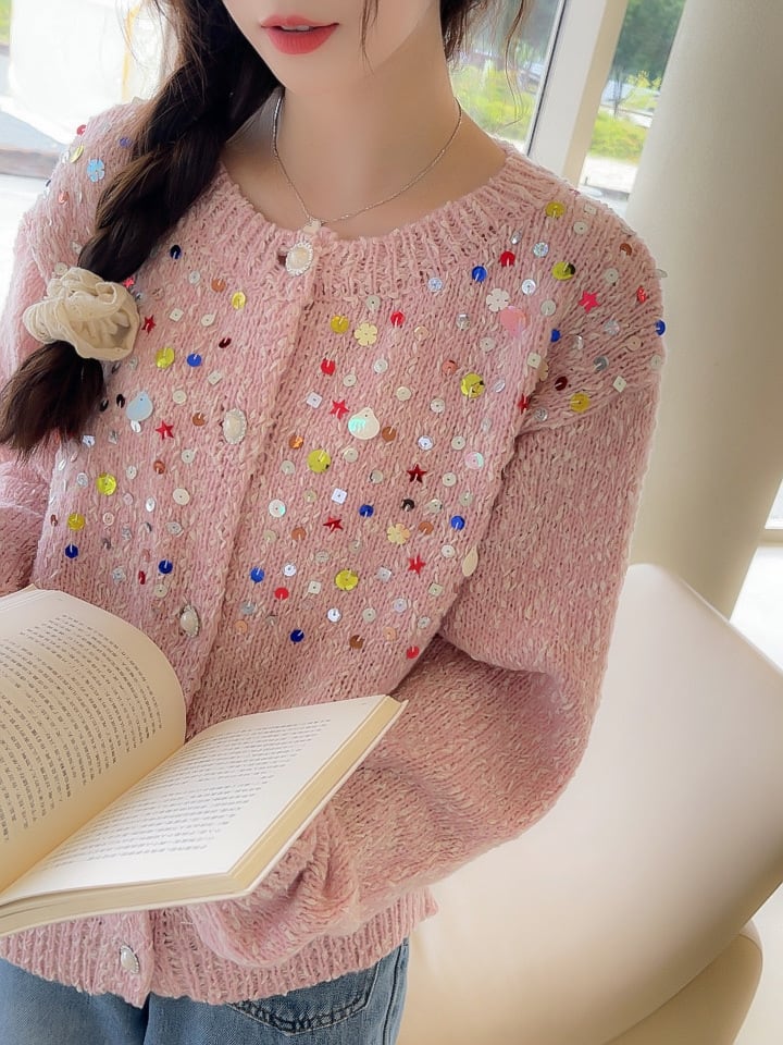 【outer】スパンコールニットカーデ　M26288