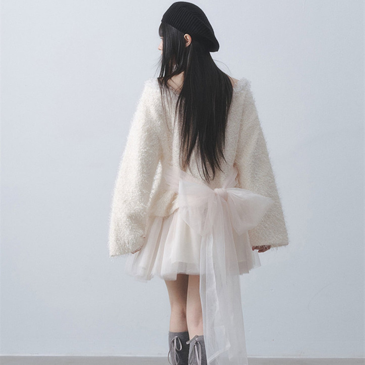 【dress】リボンチュールドッキングミニワンピース　N3522